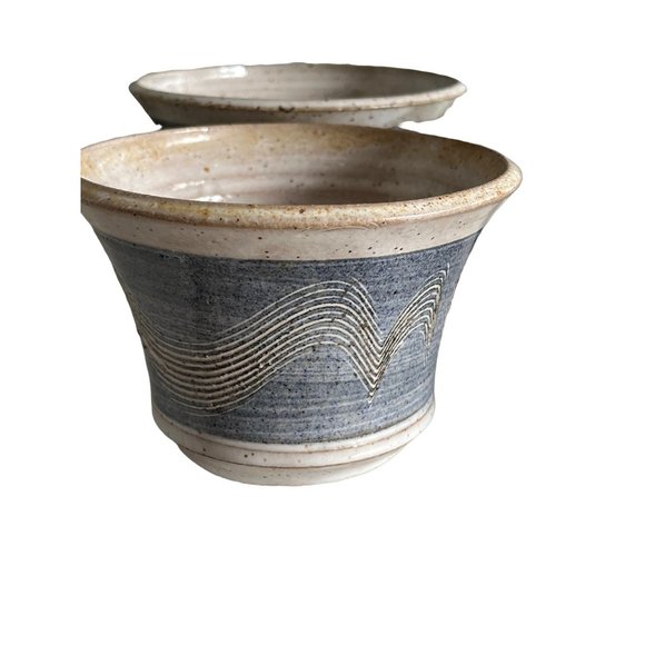 Apple Baker Pottery M. W. MW Murray signed, Blue Grey Set of 4 - Picture 2 of 4